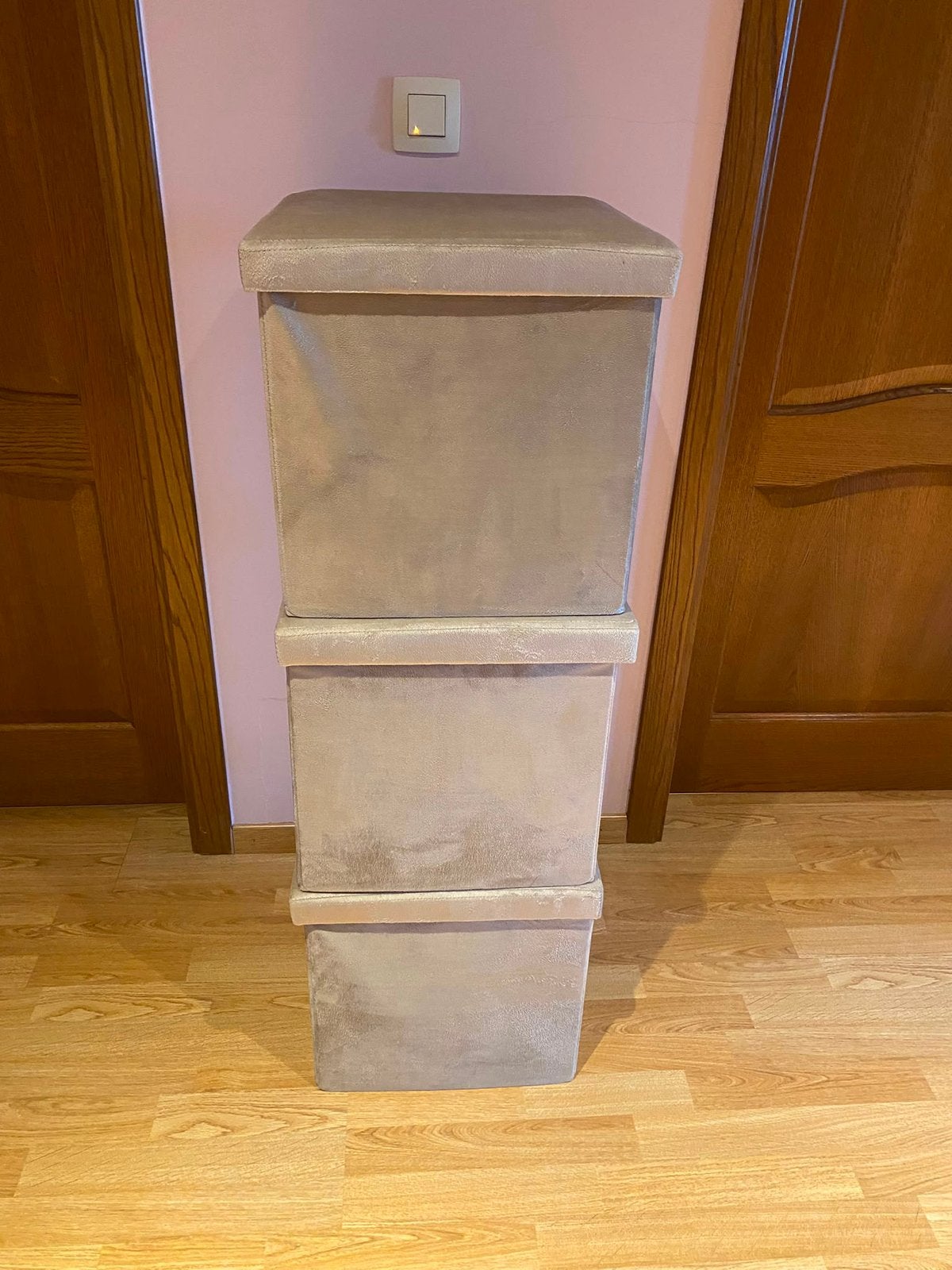 3x Jysk opbergpoef taupe/beige, Ophalen, Zo goed als nieuw