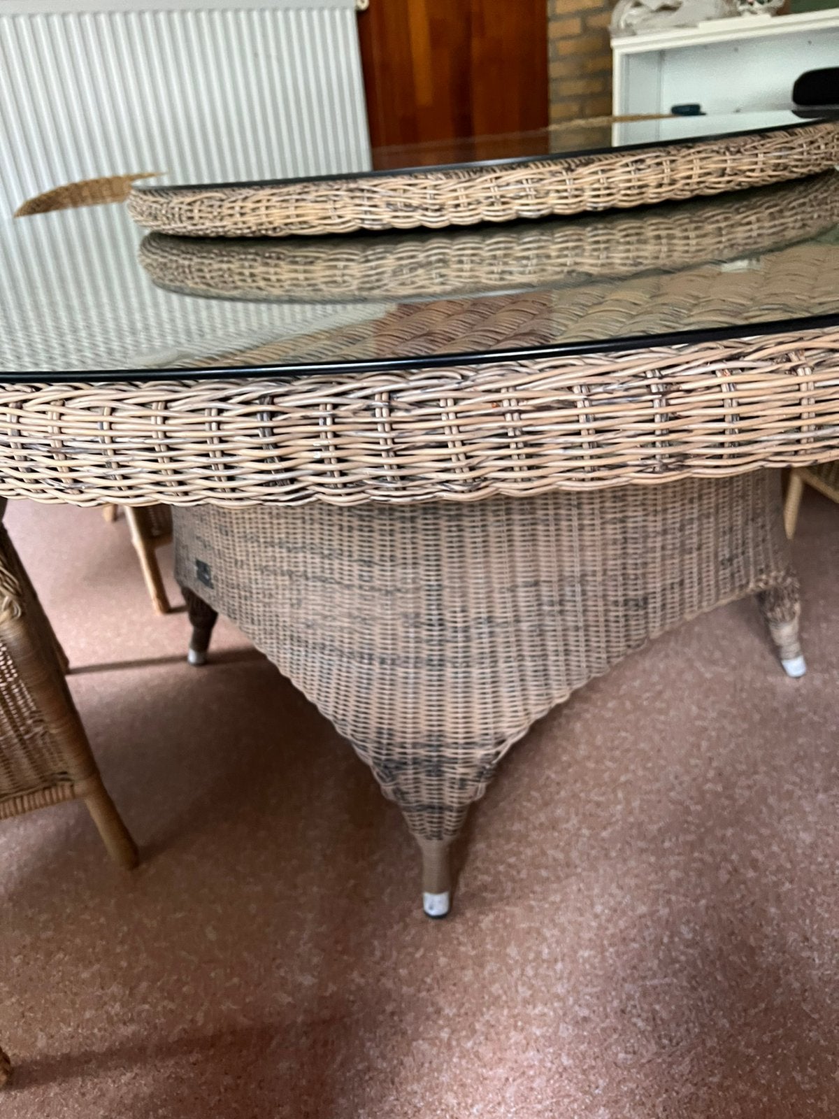 4 Seasons Outdoor Wicker Tuinset, te koop in Geel, Huis en Inrichting, Ophalen, Kunststof, Rond, Zo goed als nieuw