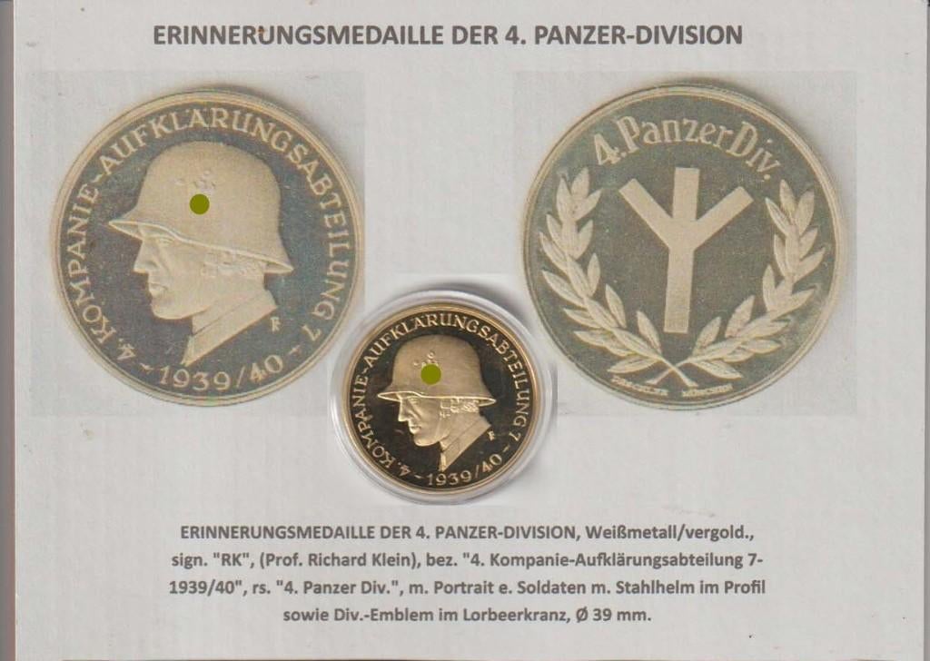 4. Médaille PANZER-DIVISION en métal doré, Enlèvement ou Envoi, Armée de terre, Emblème ou Badge
