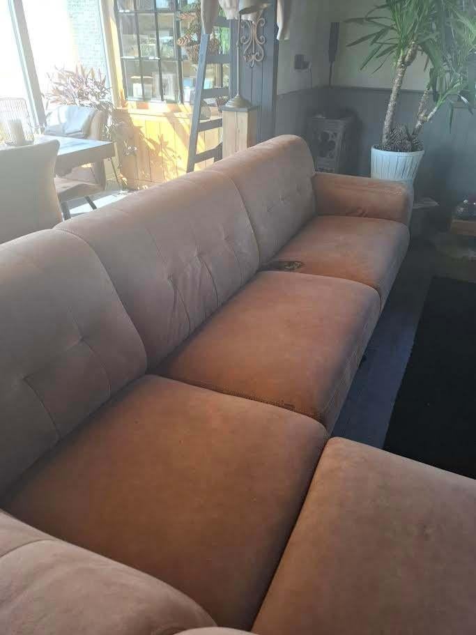 Nubuck leder hoeksalon 250 euro!, Maison & Meubles, Canapés | Coins salons complets, Utilisé, Tissus, Enlèvement