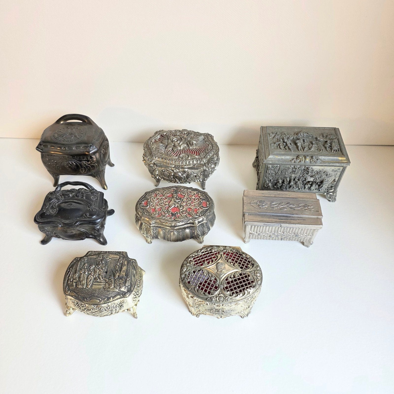 Collection de 8 boîtes à bijoux vintage et anciennes en méta, Enlèvement ou Envoi, Cuivre