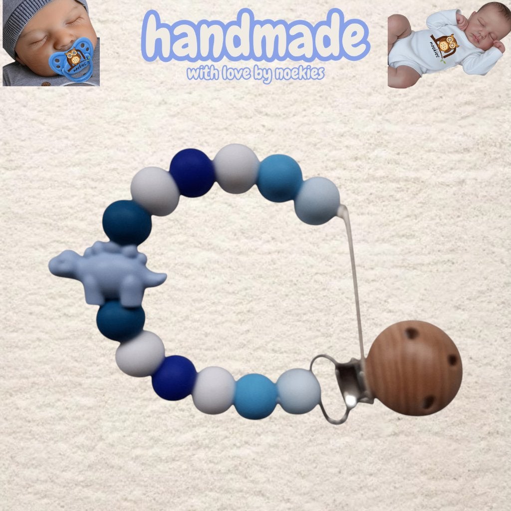 noekies Speenkoord Dino blauw lichtblauw nr 18, Kinderen en Baby's, Kraamcadeaus en Geboorteborden, Verzenden, Nieuw, Kraamcadeau