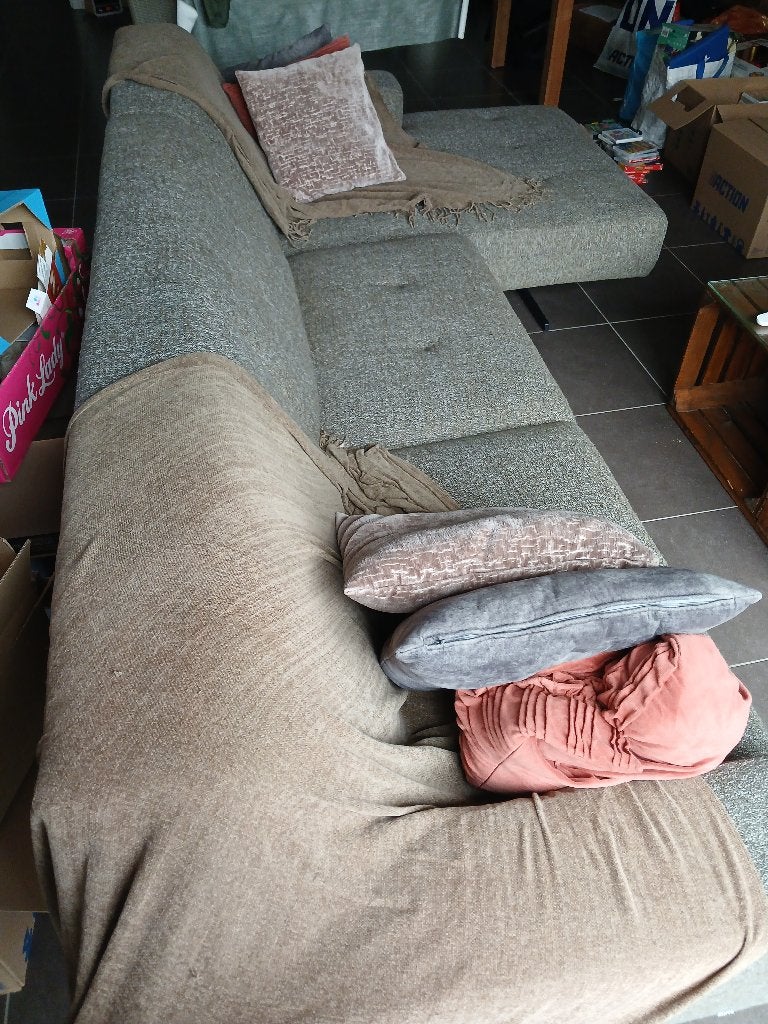 Stoffen zetel in goede staat., Huis en Inrichting, Ophalen, 250 tot 300 cm, Gebruikt, Hoekbank