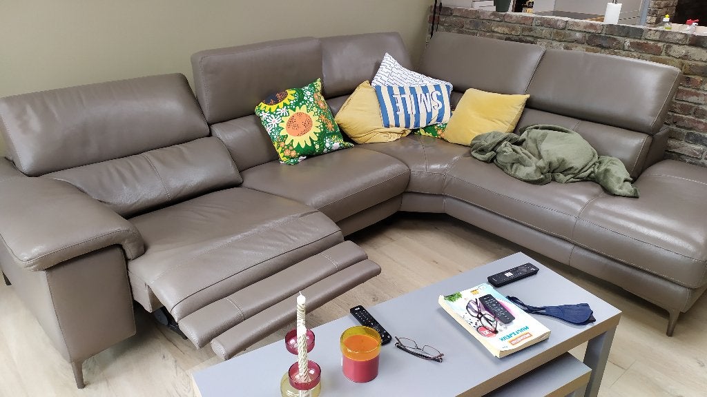 canapé cuir + pouf, Enlèvement, Comme neuf, Cuir, Moderne