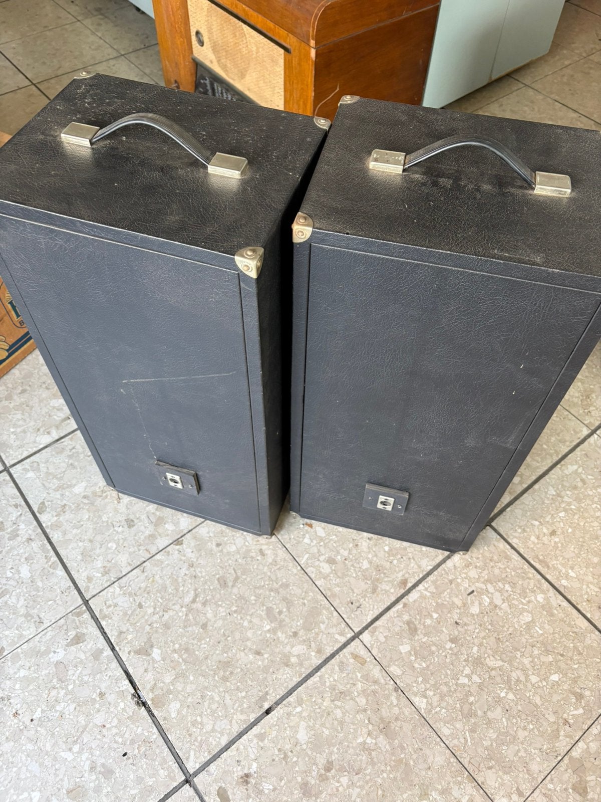 Paar vintage luidsprekers met handgreep — XLR/geweven canvas, Ophalen, Gebruikt