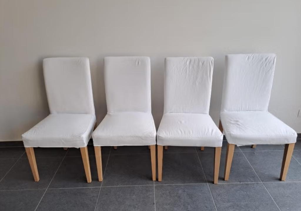 4 stoelen + 1 fauteuil van IKEA, Maison & Meubles, Chaises, Enlèvement, Utilisé, Blanc, Cinq, Six Chaises ou plus