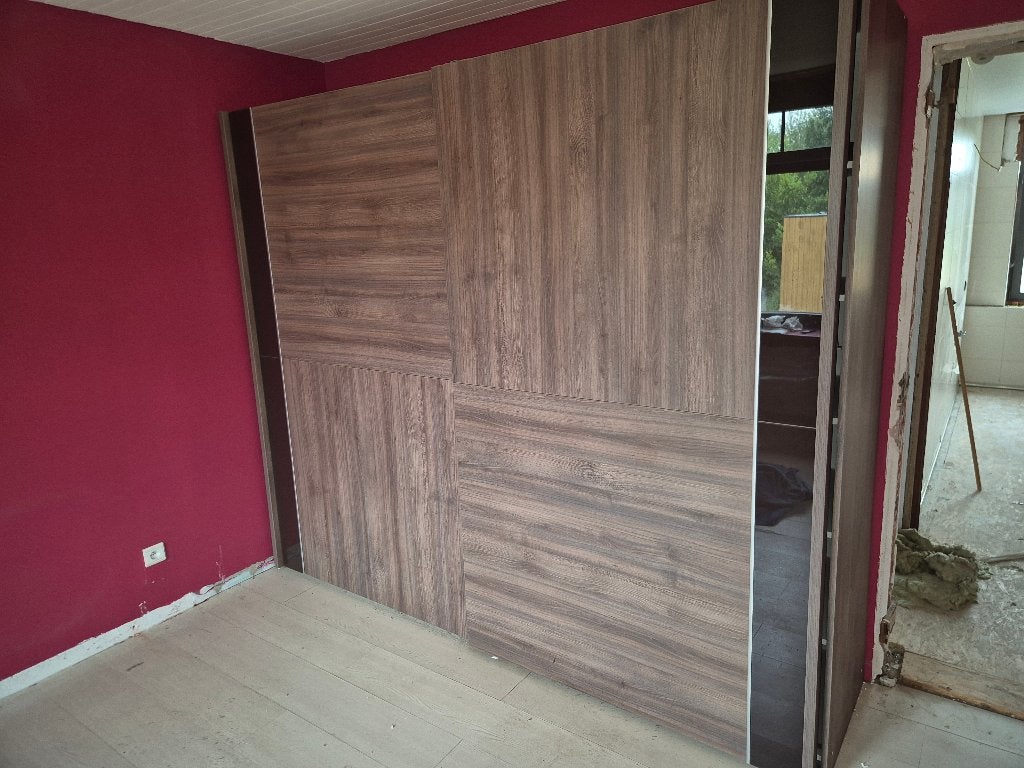 Kleerkast met schuifdeuren, 200 cm ou plus, Avec porte(s), 50 à 75 cm, Cerisier