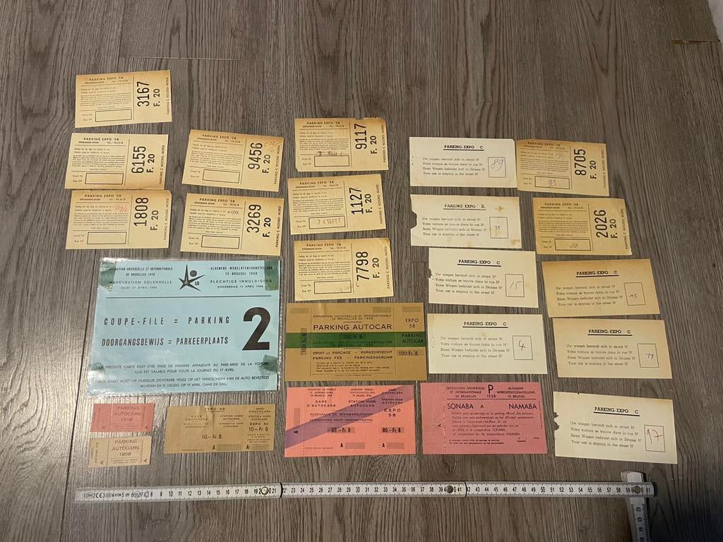 Lot de tickets de parking vintage Expo 58 Bruxelles, Enlèvement ou Envoi