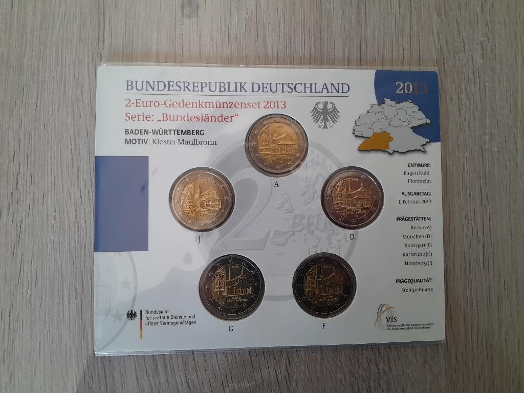 2 euro Duitsland 2013 Baden-Wurttemberg set 5 letters, Enlèvement ou Envoi, Allemagne, 2 euros, Série