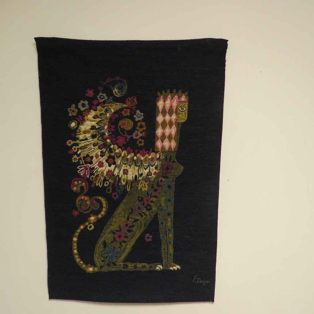 Tapisserie Sphinx de Siegfried Doege avec fleurs, années1970, Antiquités & Art, Enlèvement ou Envoi