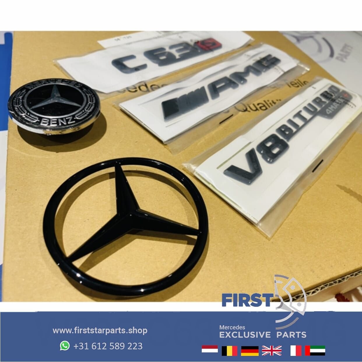 W205 S205 C63S V8 4matic+ AMG COMPLETE LOGO SET ZWART EMBLEM, Gebruikt, -, Ophalen of Verzenden, -