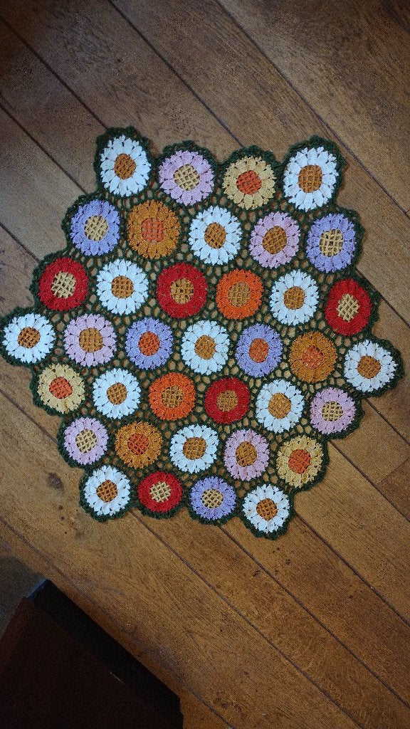 flower power gehaakt bloemenkleedje multi color jaren 70, Ophalen of Verzenden