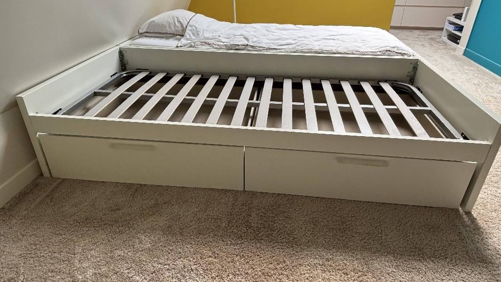 Eénpersoonsbed met schuiven, Ophalen, 90 cm, Eenpersoons, Wit