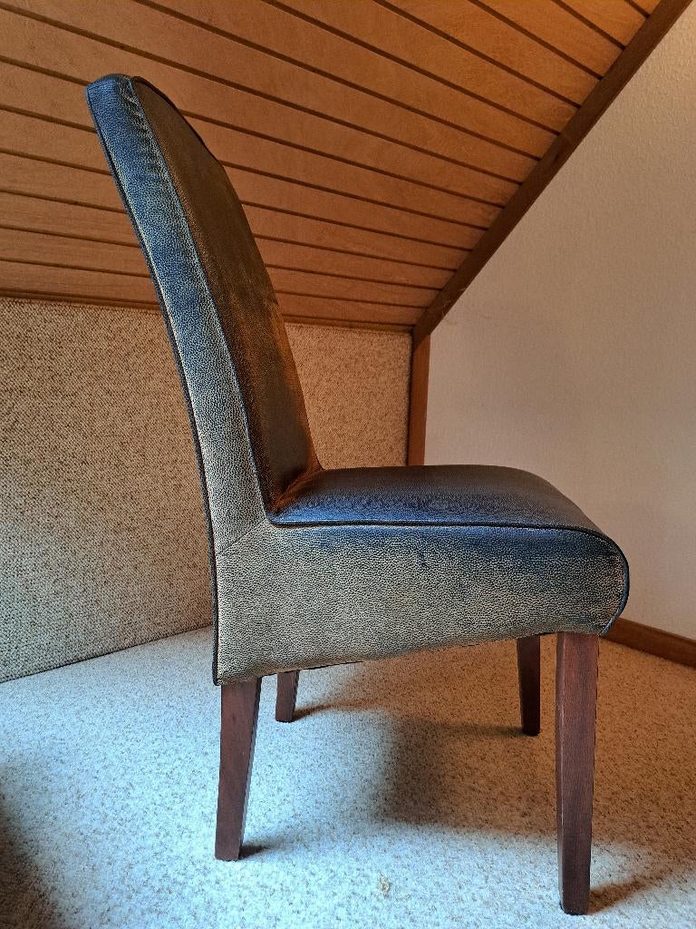 4 chaises de salle à manger en cuir brun – comme neuves, Maison & Meubles, Chaises, Enlèvement, Brun, Bois, Quatre