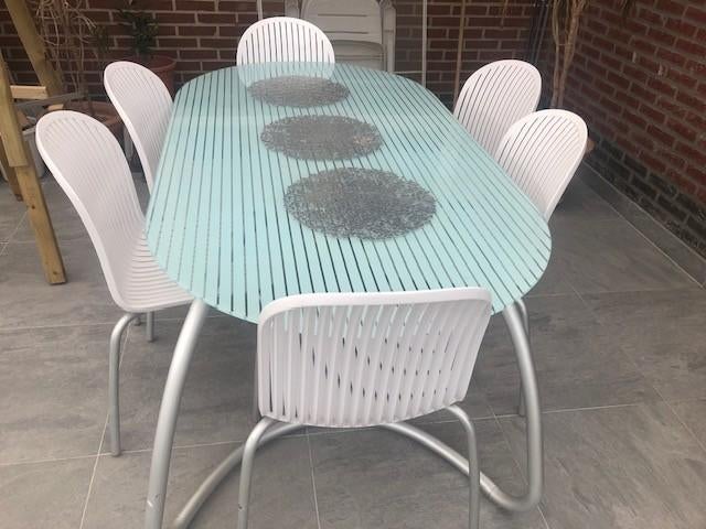 Terras tafel met 6 Nardi stoelen, Huis en Inrichting, Tafels | Eettafels, Ophalen, 150 tot 200 cm, Vijf personen of meer, 150 tot 200 cm