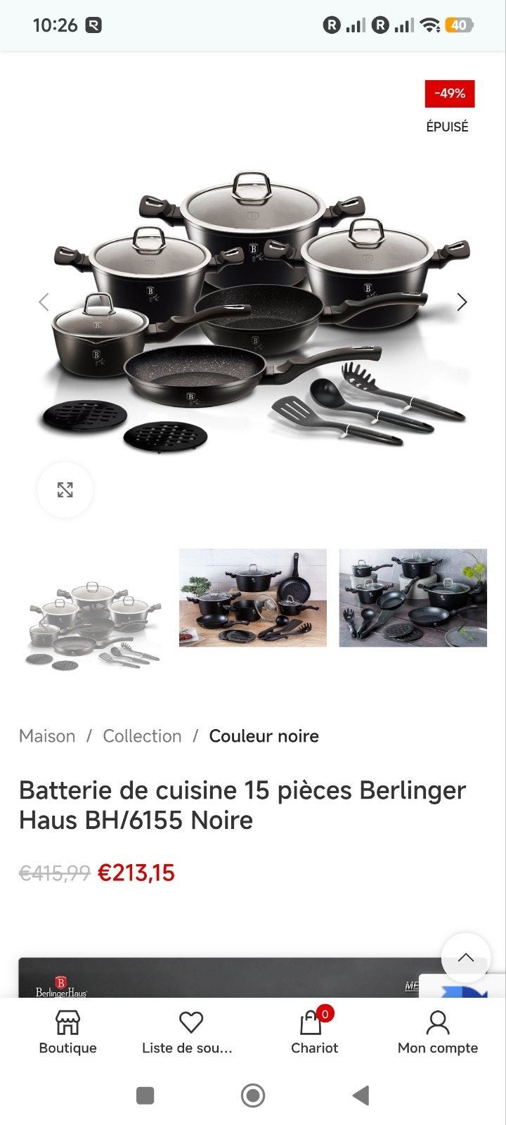 15-Piece Cookware Set Berlinger Haus BH/6155 Black, Maison & Meubles, Enlèvement, Berlinger Haus