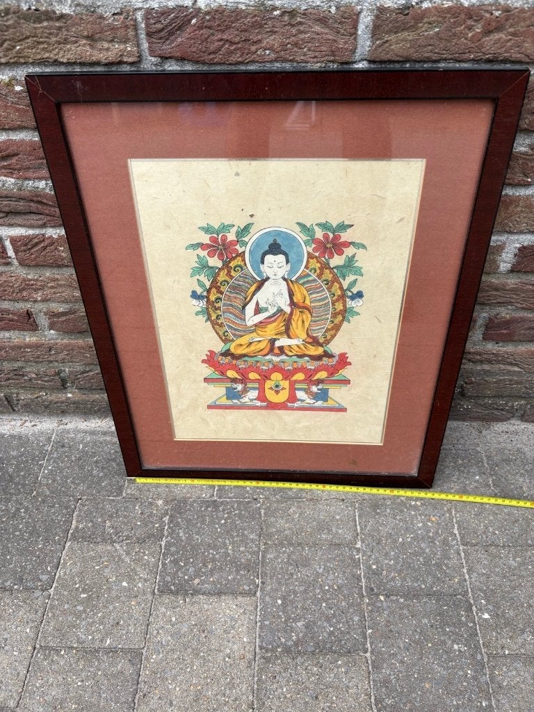 Ingelijste Boeddha thangka prent, Antiek en Kunst, Ophalen