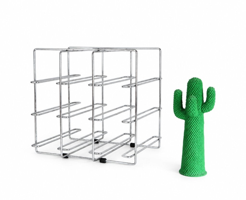 Vintage minimalist wijnrek - Chrome wine rack, Ophalen of Verzenden, Gebruikt, Metaal
