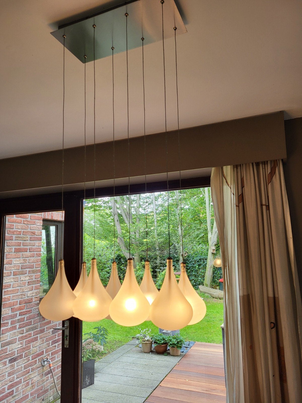 Hanglamp met 8 druppelvormige glasbollen, Ophalen, Gebruikt, Glas, G4