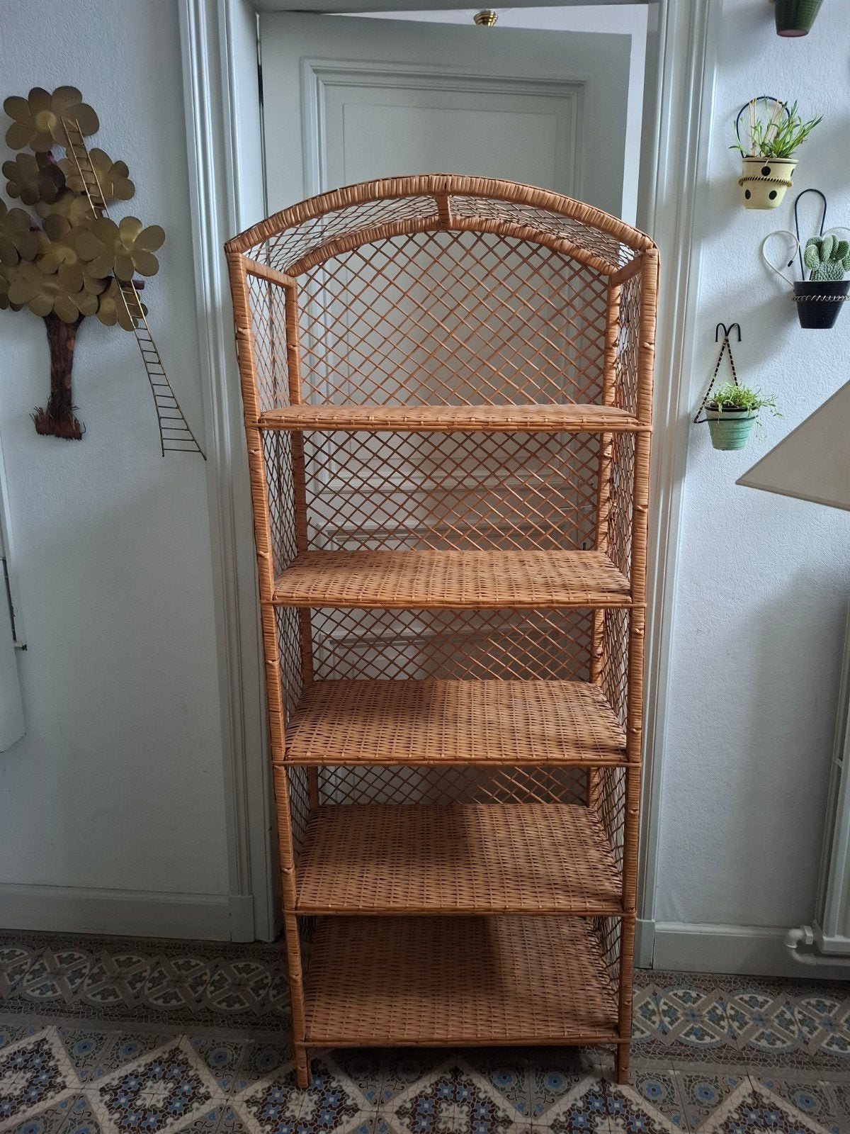 Groot vintage rotan bamboe rek, Ophalen