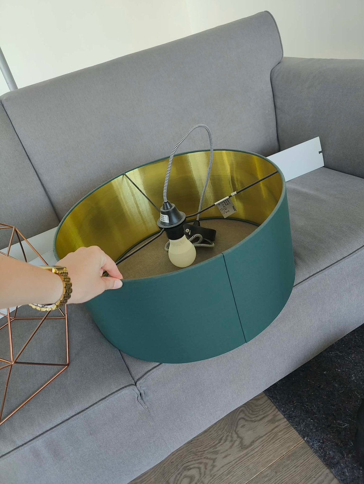 Groene hanglamp, Huis en Inrichting, Lampen | Lampenkappen, Rond, Zo goed als nieuw, Groen, Ophalen