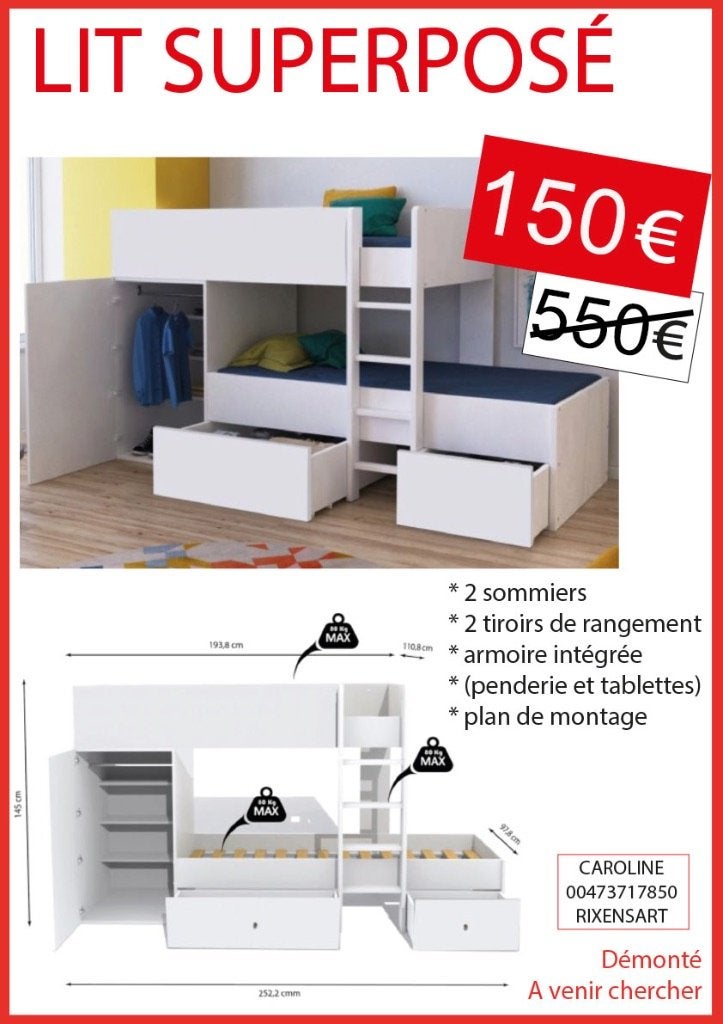 lit superposé, Ophalen, Tweepersoons, Minder dan 160 cm, Overige maten