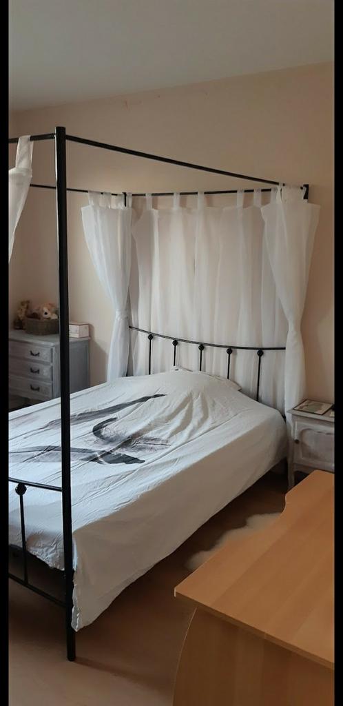 Lit à baldaquin, lit double, matelas inclus et rideaux, Enlèvement