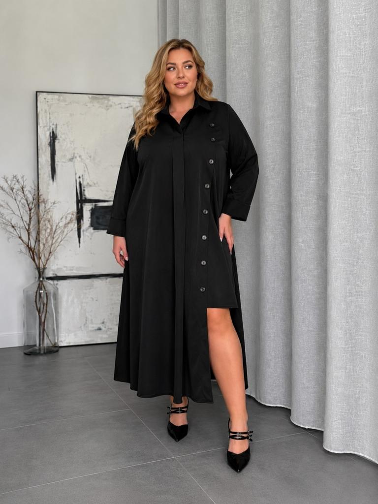Zwarte maxi jurk met split en knopen • Nieuw met label, CITY STILE, Zwart, Maat 42/44 (L), Nieuw