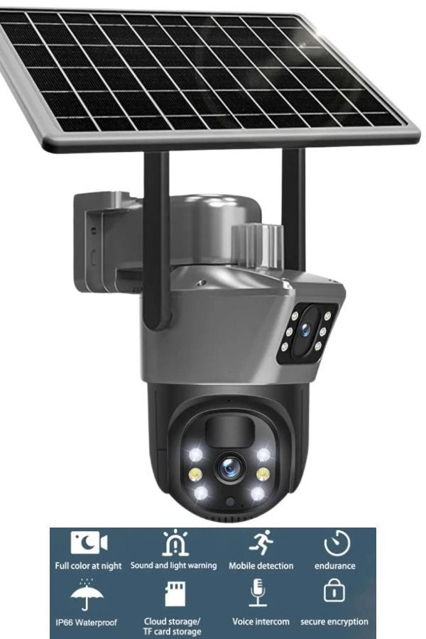 CCTV-camera met dubbele lens op zonne-energie, Ophalen of Verzenden, Nieuw