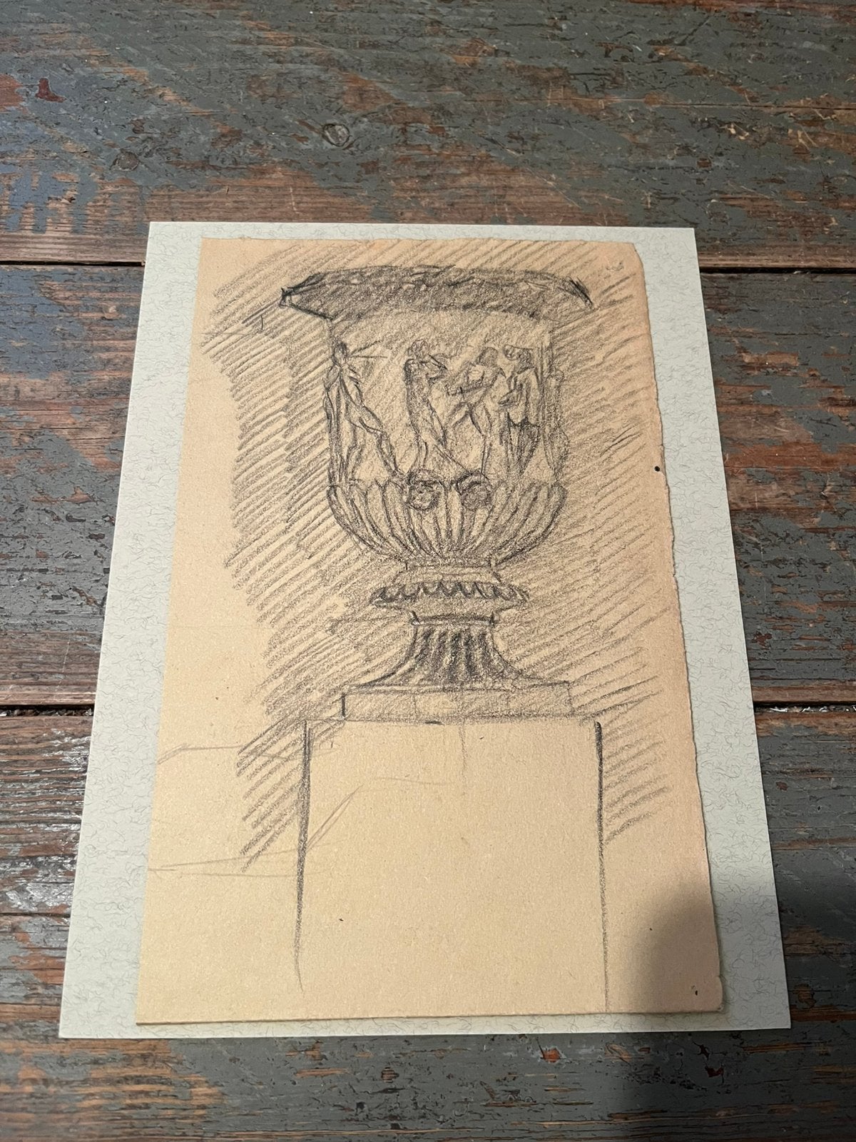 TEKENING POTLOOD ANTIEKE URNE OP KARTON, Antiek en Kunst, Ophalen of Verzenden, Tekening
