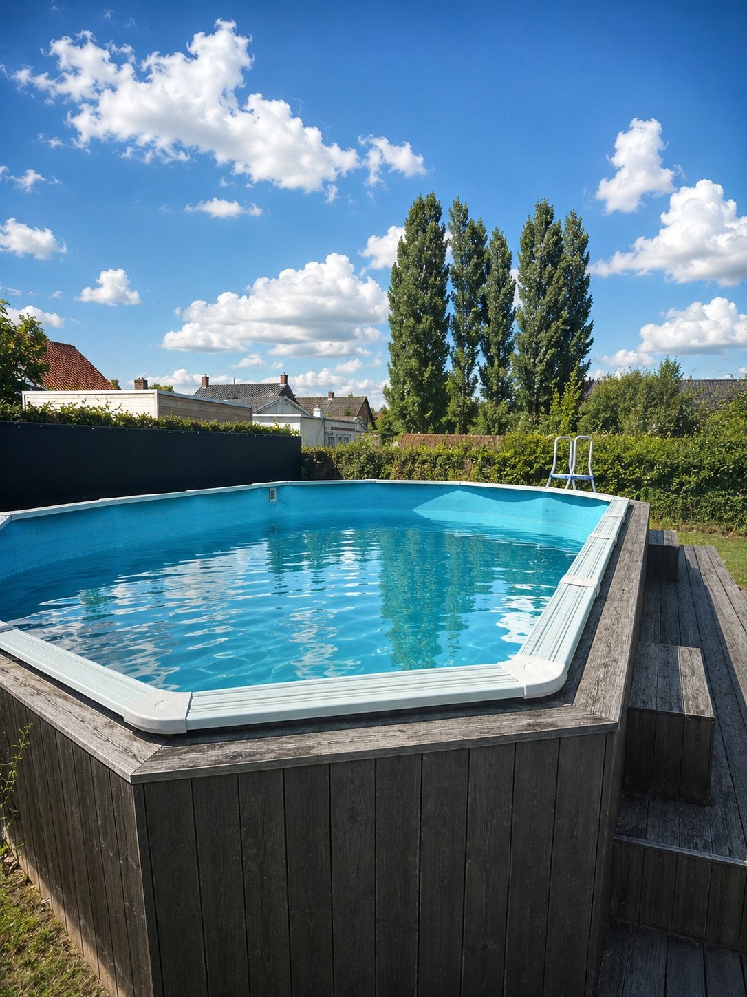 PISCINE DE 7,20 x 3,60 AVEC CADRE EN BOIS COMPLET ET MARCHES, 300 cm ou plus, Comme neuf, Enlèvement, Autres types