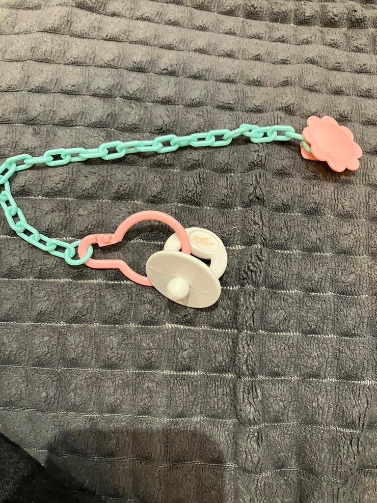 Vintage fopspeen + kettng baby born zapf creation pop 43 cm, Ophalen of Verzenden, Zo goed als nieuw