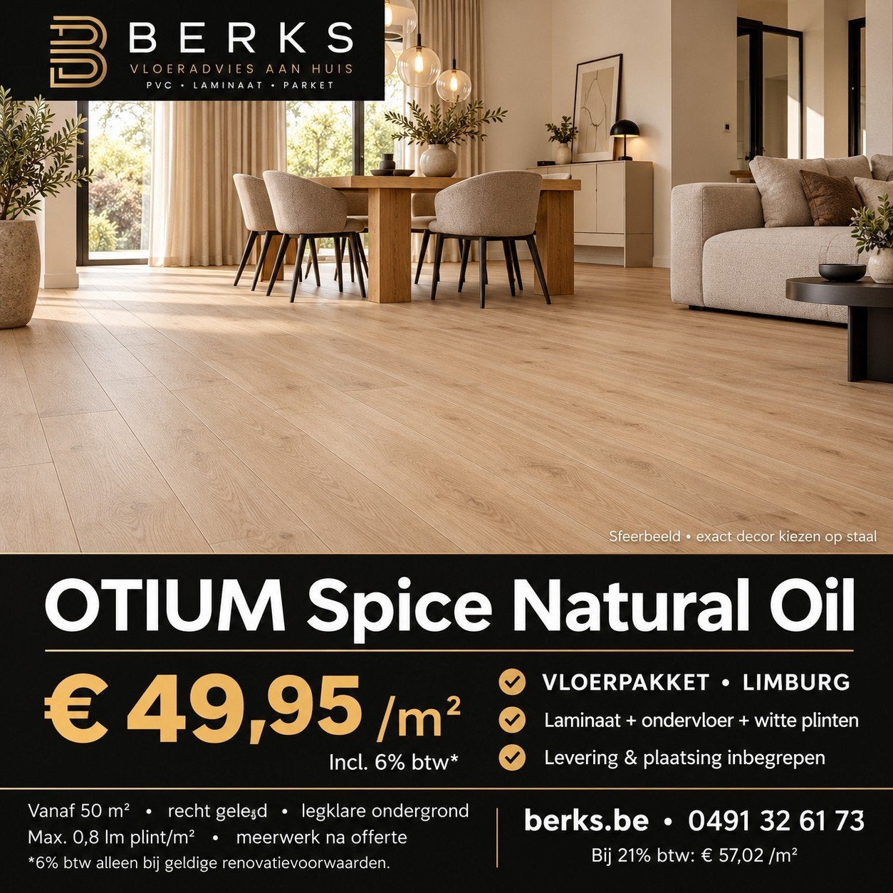 Laminaat Natural Oil incl. plaatsing, ondervloer en plinten