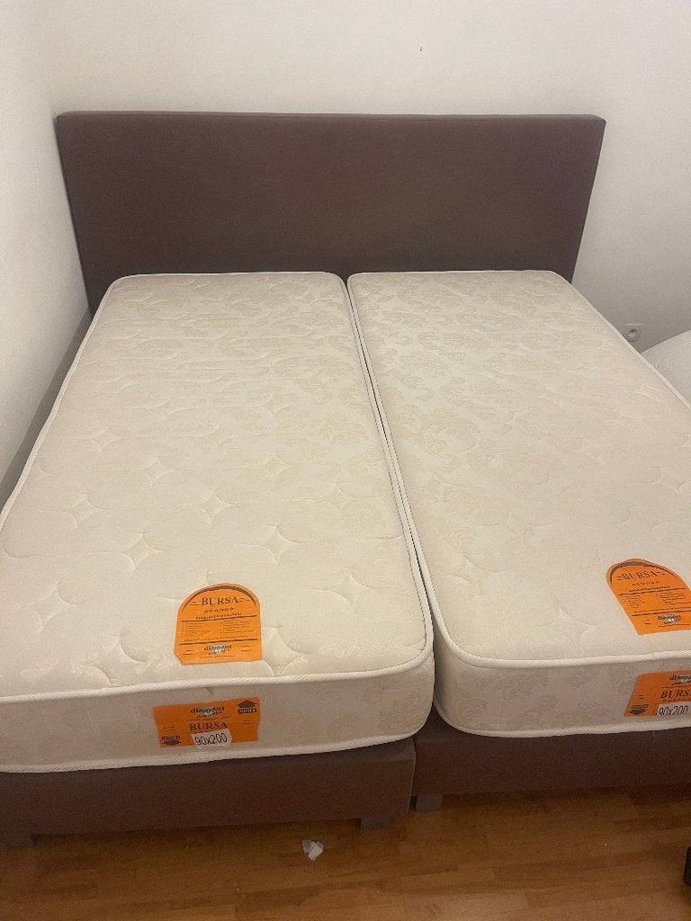 Lit boxspring 180x200 + 2x matelas 90x200 (Bursa), Enlèvement, Brun