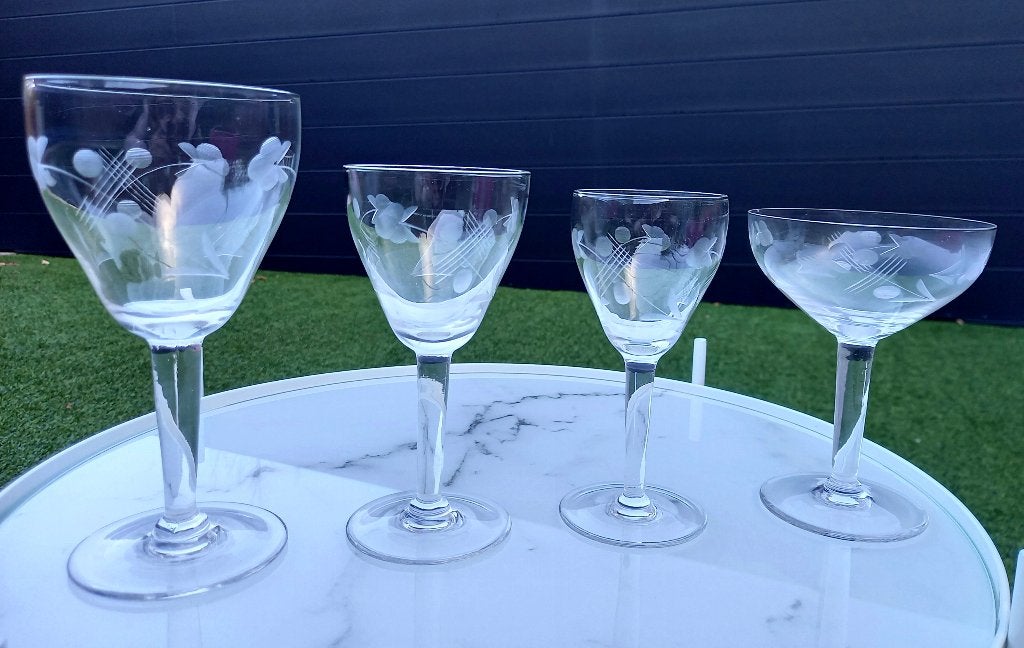 38 SIERLIJKE WIJN-CHAMPAGNE-BORREL/PORTO GLAZEN (1,5€/glas), Ophalen, Glas of Glazen, Gebruikt, Vintage