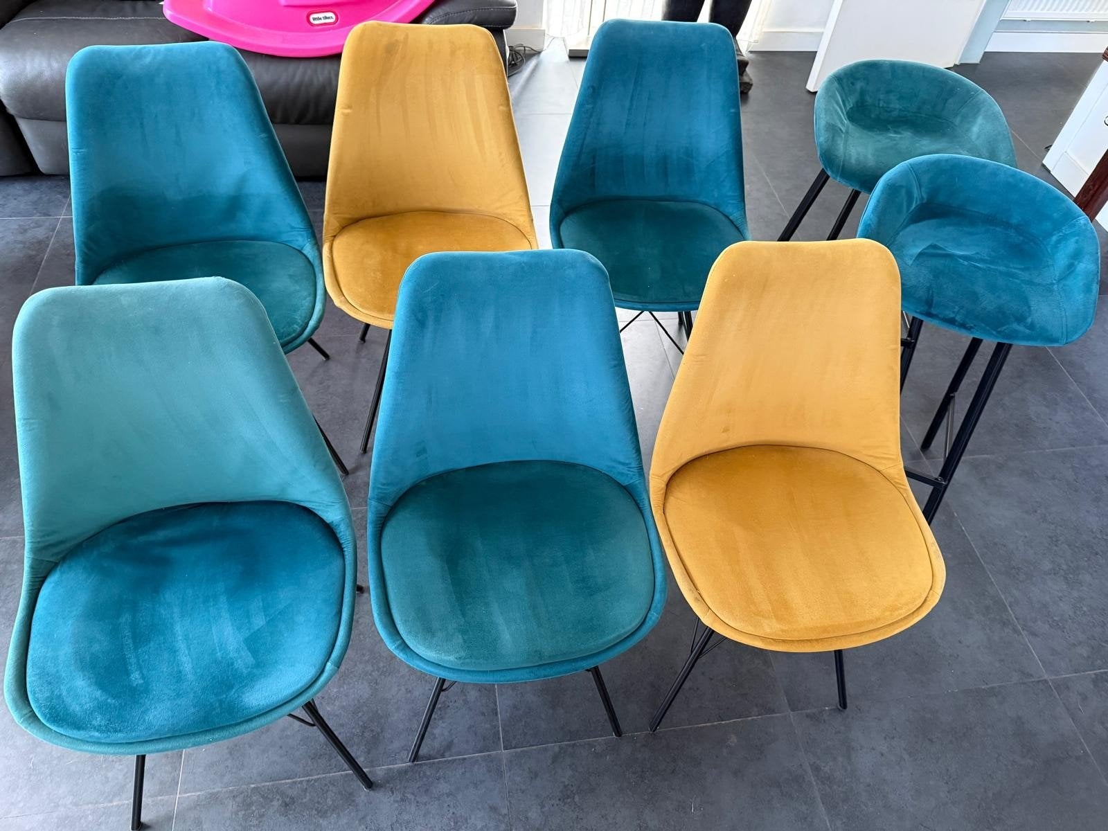 6 stoelen + 2 barkrukken, Ophalen, Gebruikt, Stof, Vijf, Zes of meer stoelen