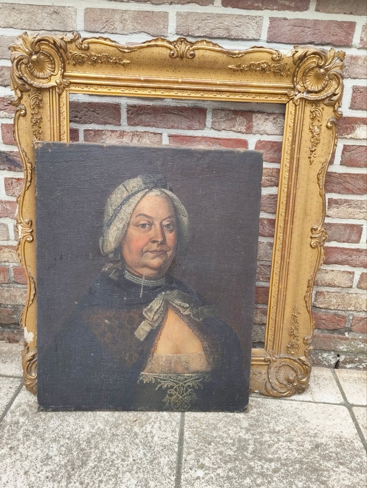 Groot Antiek Schilderij Vrouw met Neepjesmuts (Olieverf) inc, Ophalen, Ingelijst, Olieverf, Doek