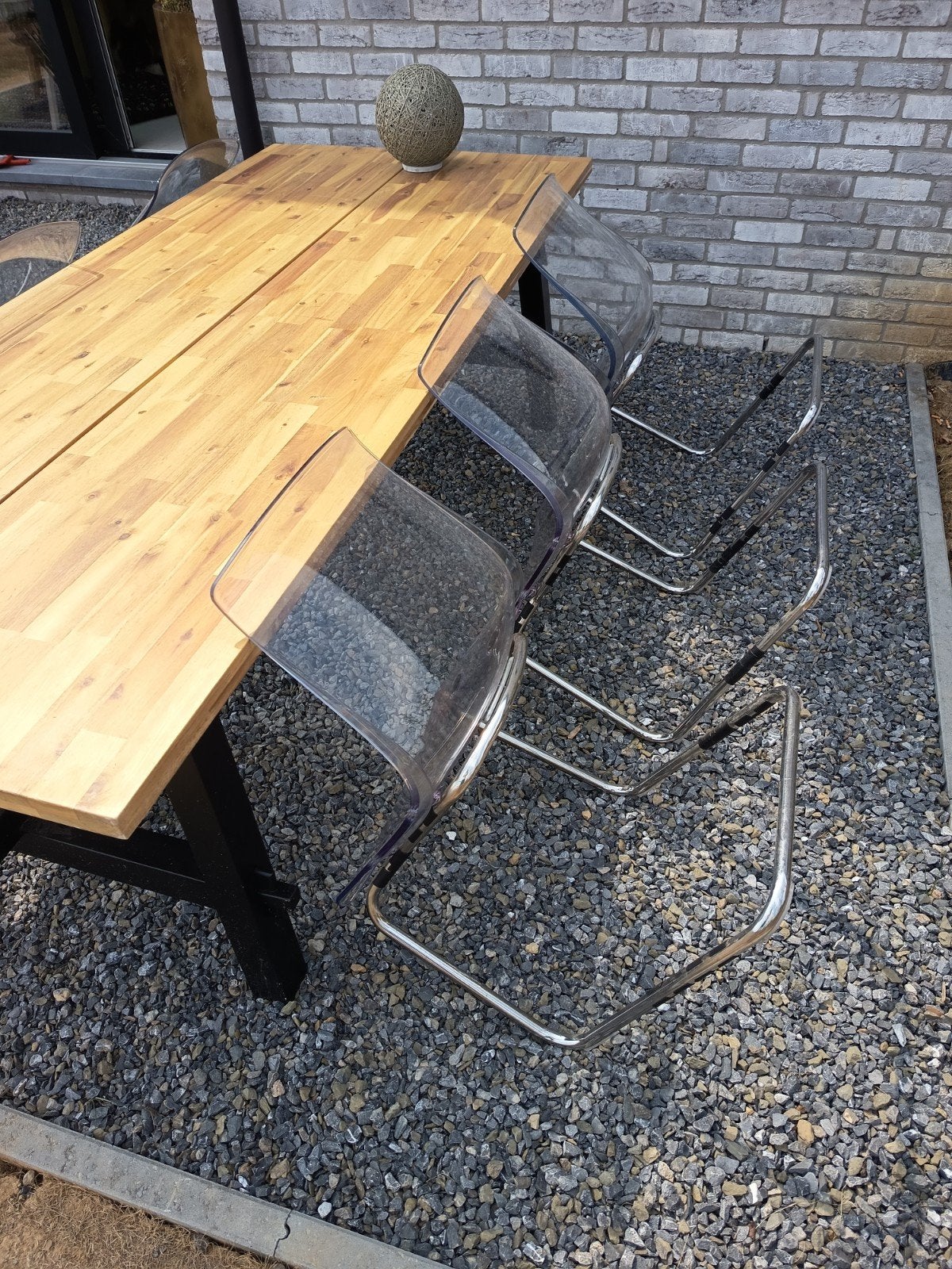 Ensemble table bois massif et 6 chaises design, Autres essences de bois, 100 à 150 cm, Enlèvement, Utilisé