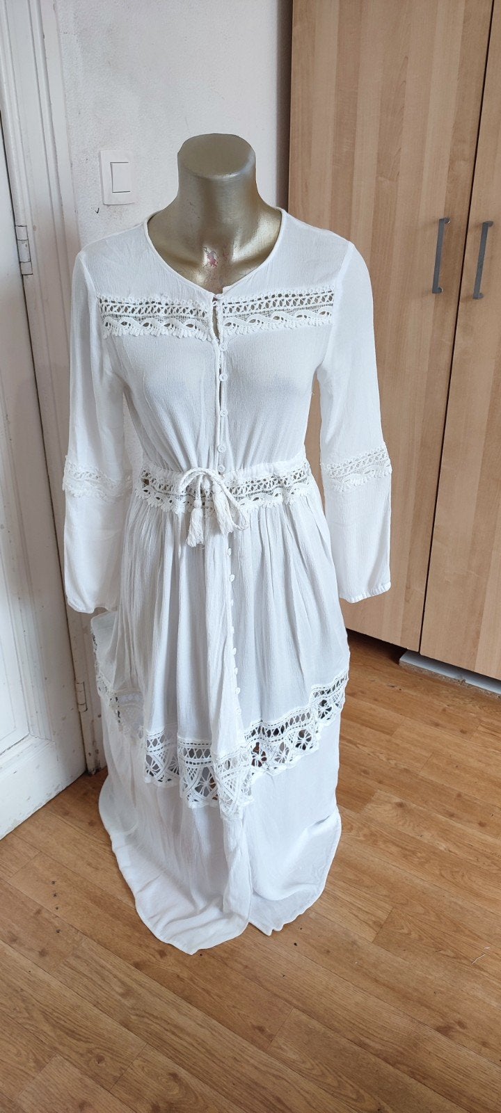 Boheemse witte lange jurk met kanten strandzomerstaart, Kleding | Dames, Jurken, Gedragen, Wit, Verzenden