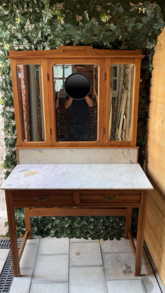 Commode met marmeren blad en spiegel antiek vintage brocante, Enlèvement ou Envoi, Comme neuf
