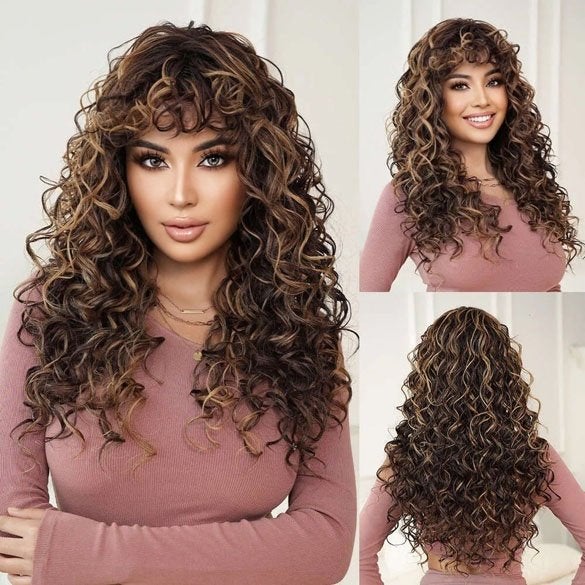 Pruik lang haar in mocca bruinmix met prachtige wilde krulle, Ophalen of Verzenden, Nieuw