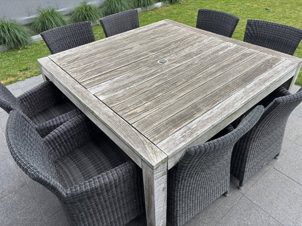 Tuinset,tafel teak samen met 8 tuinstoelen, Ophalen, Gebruikt, Hout