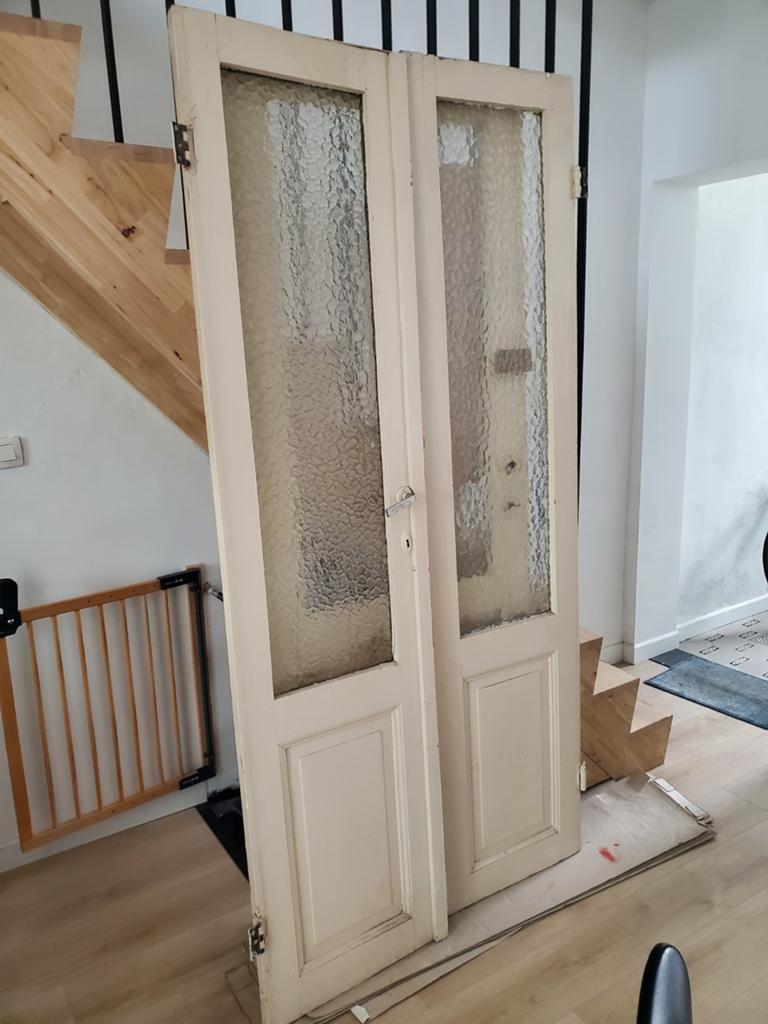 Vintage paneeldeur met glas. ( 0,51x 2,20m), Doe-het-zelf en Bouw, Ophalen, Gebruikt, Minder dan 80 cm, 215 cm of meer