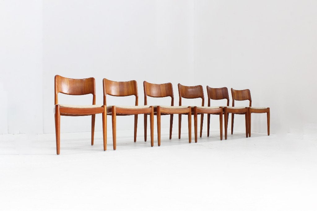 Vintage Deense teak eetkamer stoelen, Glostrup , Set van 6, Antiek en Kunst, Ophalen of Verzenden