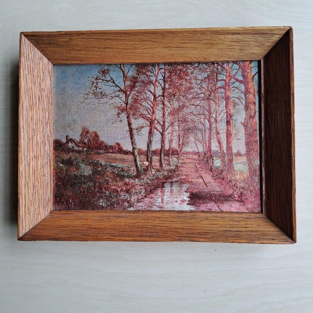 Mini cadre avec un paysage sur une plaque brillante, Paysage, Enlèvement, Autres styles, Papier