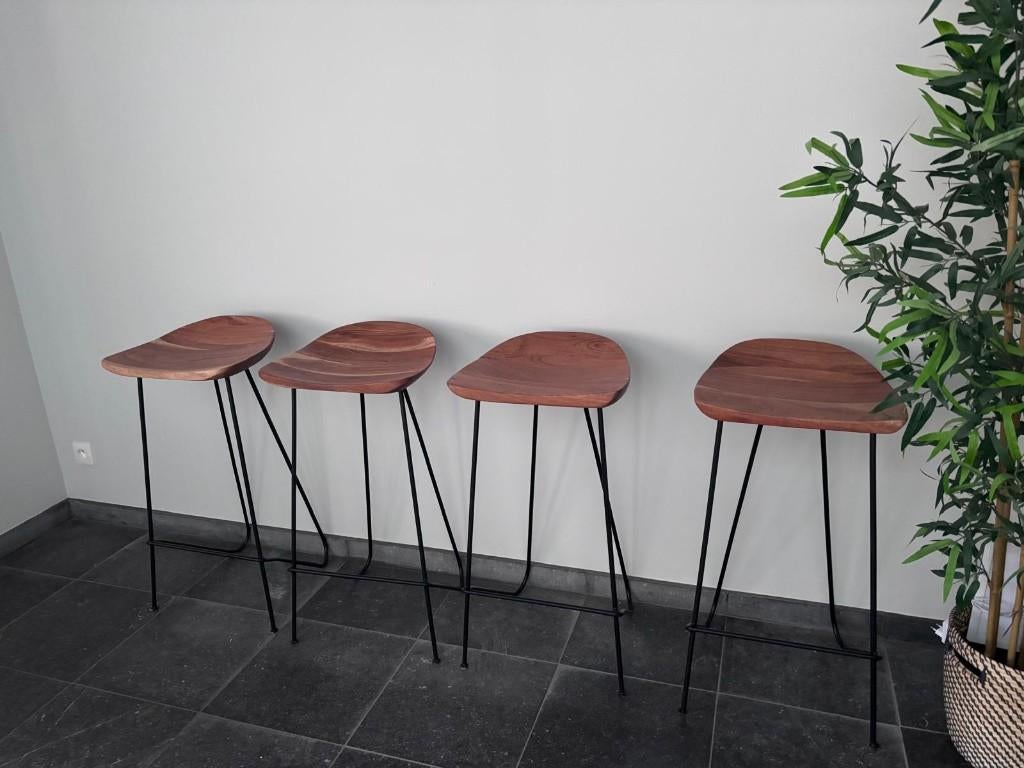 4 barkrukken massief - acaciahout - barstoelen nieuw >500€, Huis en Inrichting, Barkrukken, Nieuw, 60 tot 90 cm, Hout, Metaal