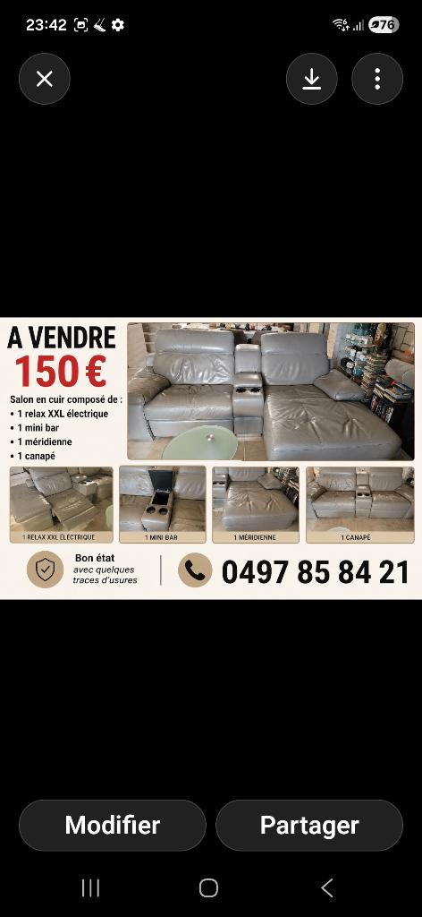 Salon cuir, Maison & Meubles, Enlèvement, Utilisé, Cuir