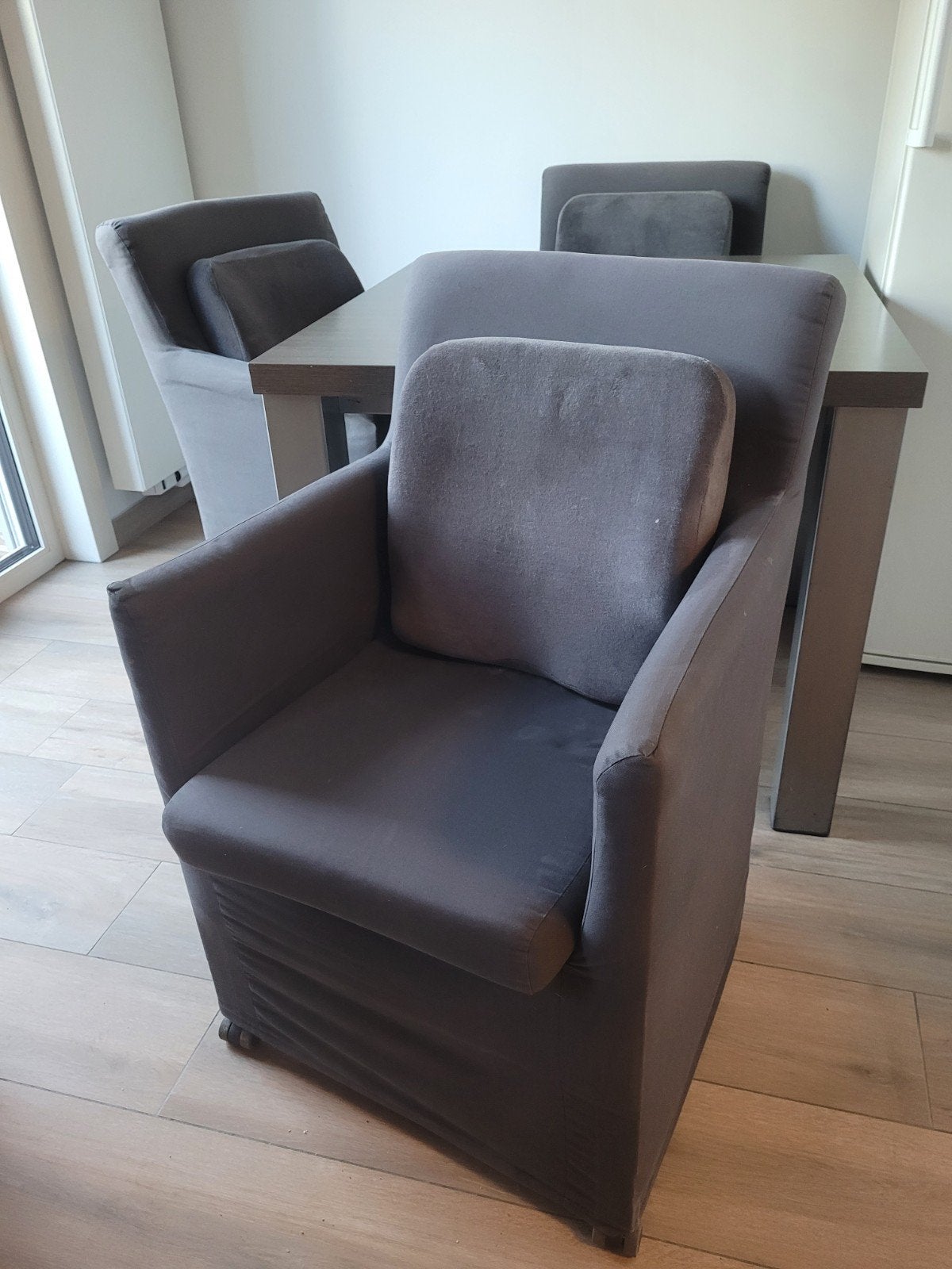 Stoffen eetkamerstoelen op wieltjes - 5+1 gratis, Huis en Inrichting, Ophalen, Stof
