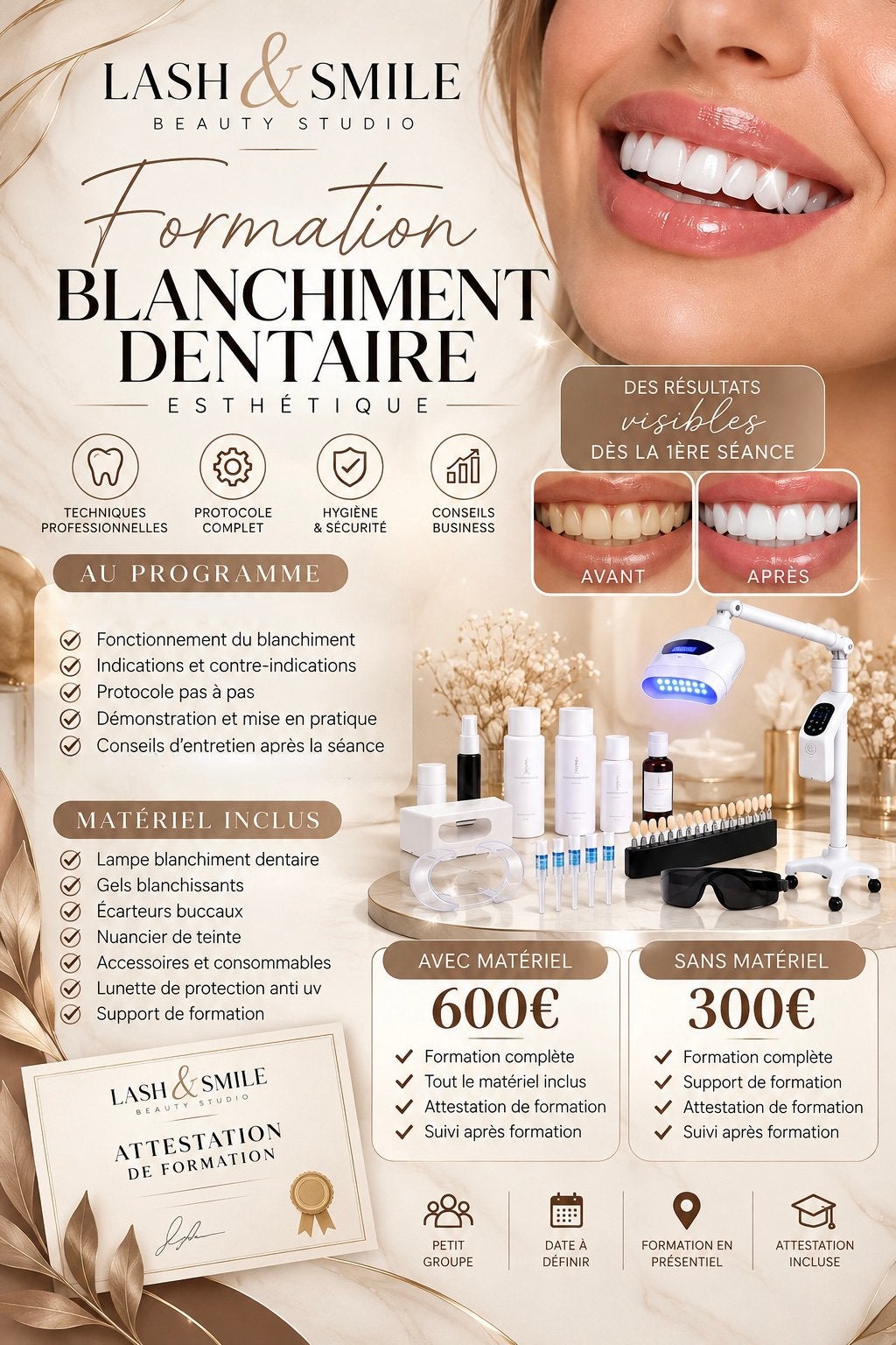 Formation blanchiment dentaire avec certificat, Enlèvement, Neuf
