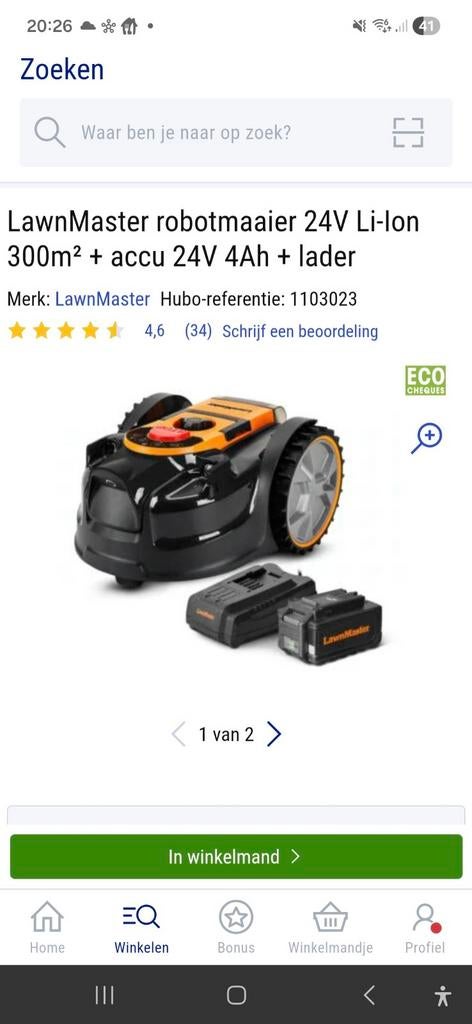 Lawnmaster robotmaaier, Ophalen, Zo goed als nieuw, Minder dan 30 cm, Accu-grasmaaier
